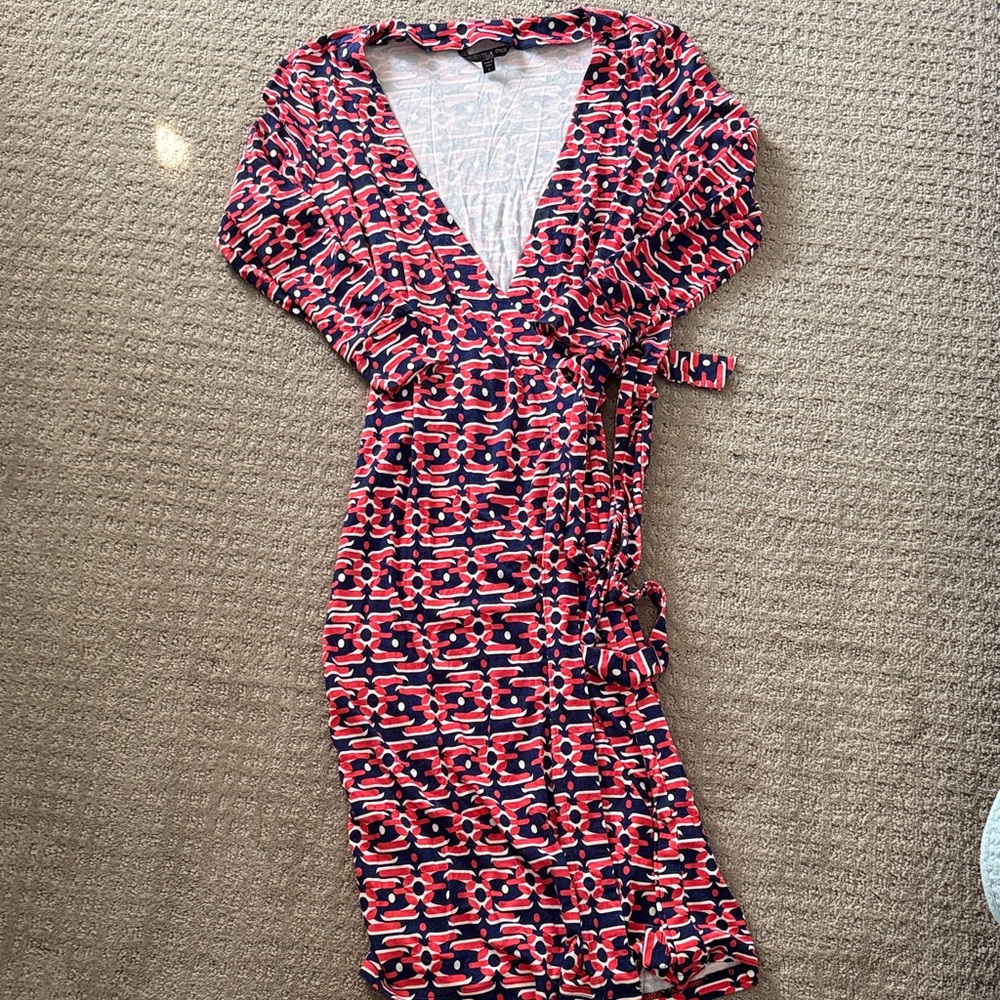 Felicity & Coco Red and Blue Geometric Long Sleeve Dress